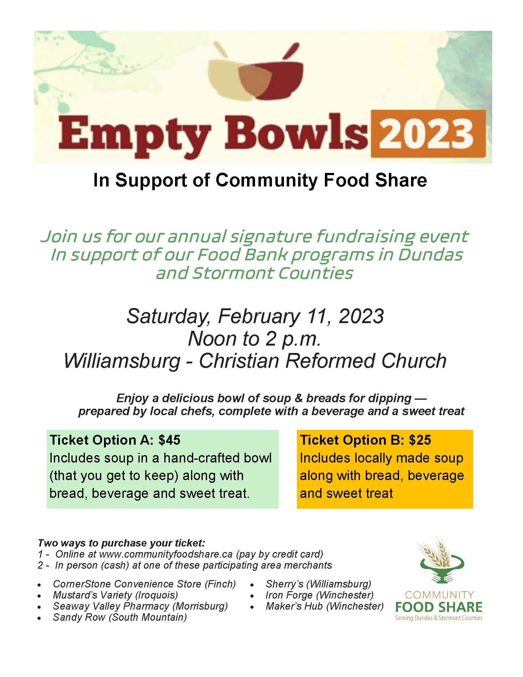 Community Food Shares 2023 Empty Bowls Annual Fundraising Event